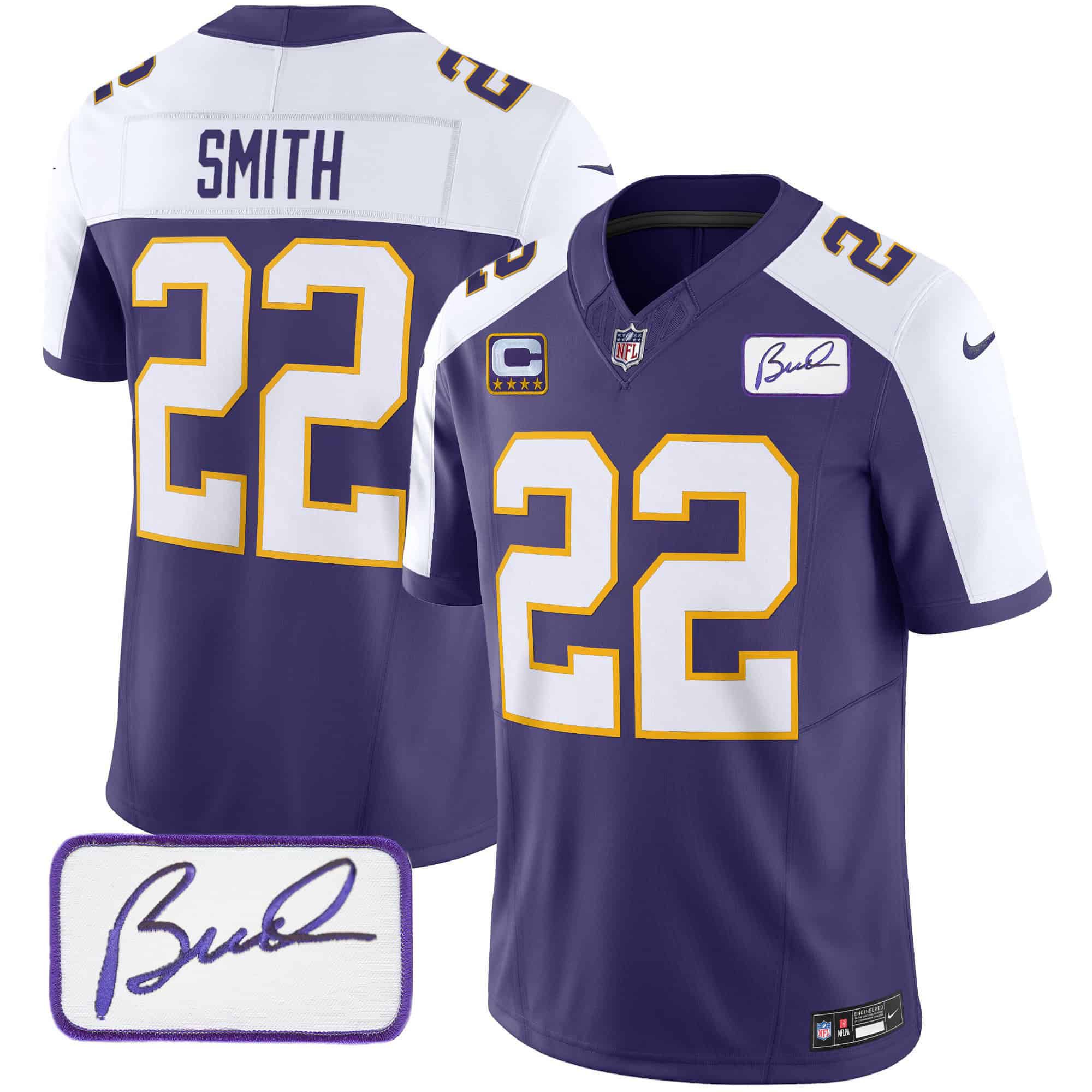 Men Minnesota Vikings #22 Smith Purple 2024 Nike Bud Grant Patch Classic Limited NFL Jersey